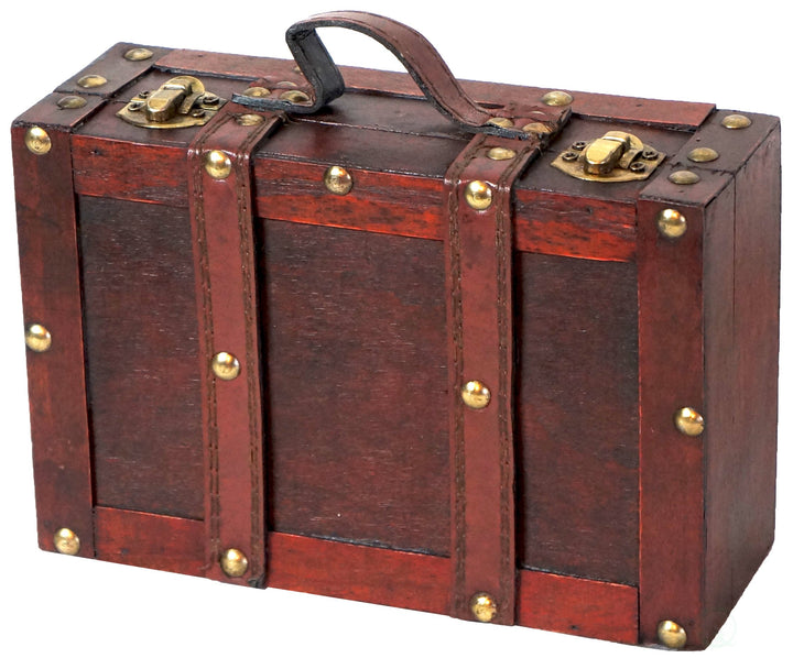 Vintiquewise Old-Fashioned Small Suitcase/Dekorative Box mit Riemen, Holz, Antiker Kirschbaum, 8" x