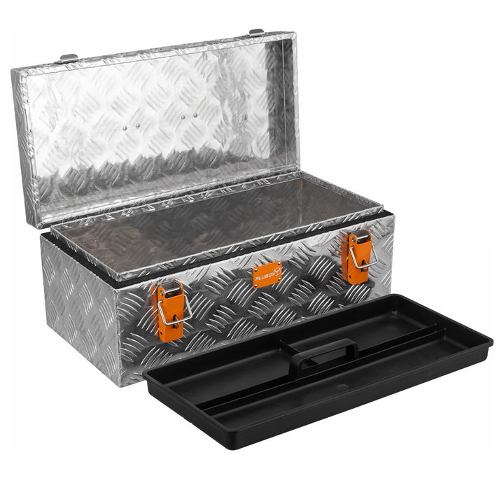 Aluminium Riffelblech Werkzeugbox 1,5mm Stärke - XXL Werkzeugtruhemit Einsatz - 59,5 x 29 x 23,5 cm