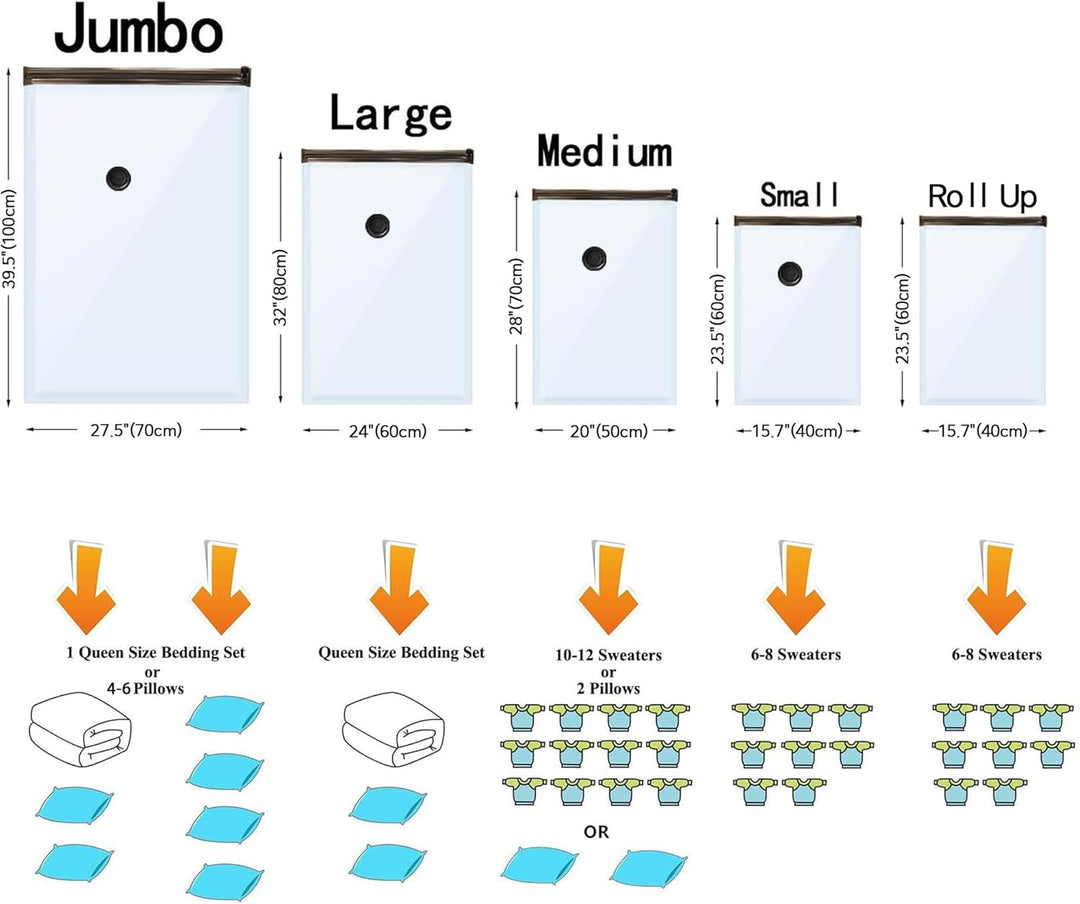 Vakuum-Aufbewahrungsbeutel mit elektrischer Pumpe, (5 Jumbo, 5 gross, 5 mittel, 5 klein, 4 aufrollba