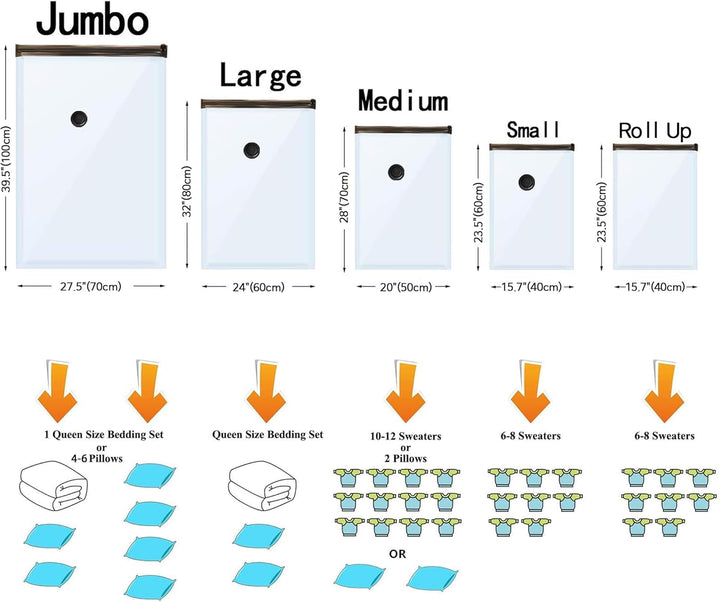 Vakuum-Aufbewahrungsbeutel mit elektrischer Pumpe, (5 Jumbo, 5 gross, 5 mittel, 5 klein, 4 aufrollba