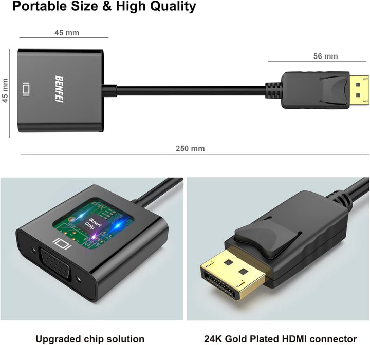 BENFEI DisplayPort auf VGA 10 Stück, Unidirektional DisplayPort DP Computor zu VGA Monitor Adapter 1