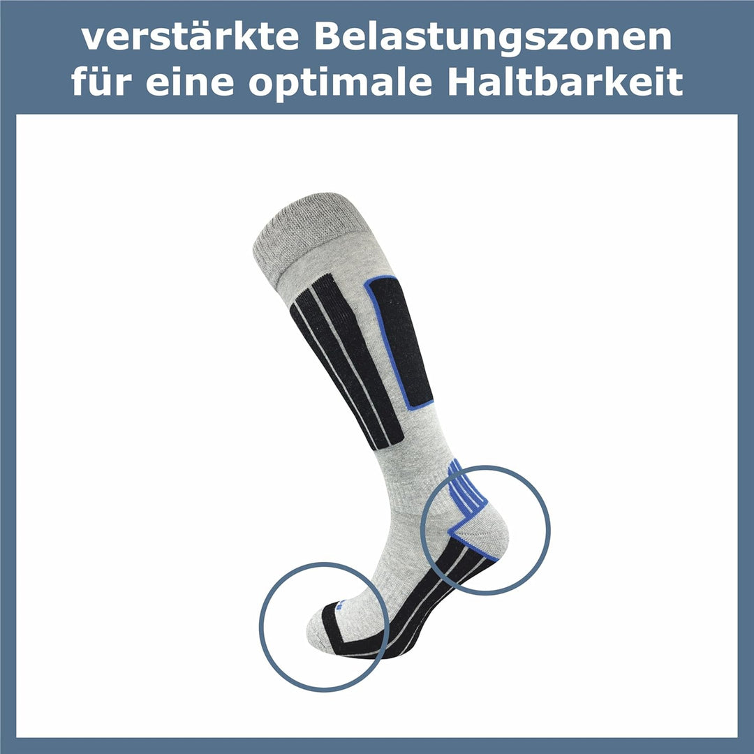 GAWILO Herren Skisocken mit Polsterung (4er-Pack) 20% wärmende Wolle 39-42 hellgrau, 39-42 hellgrau