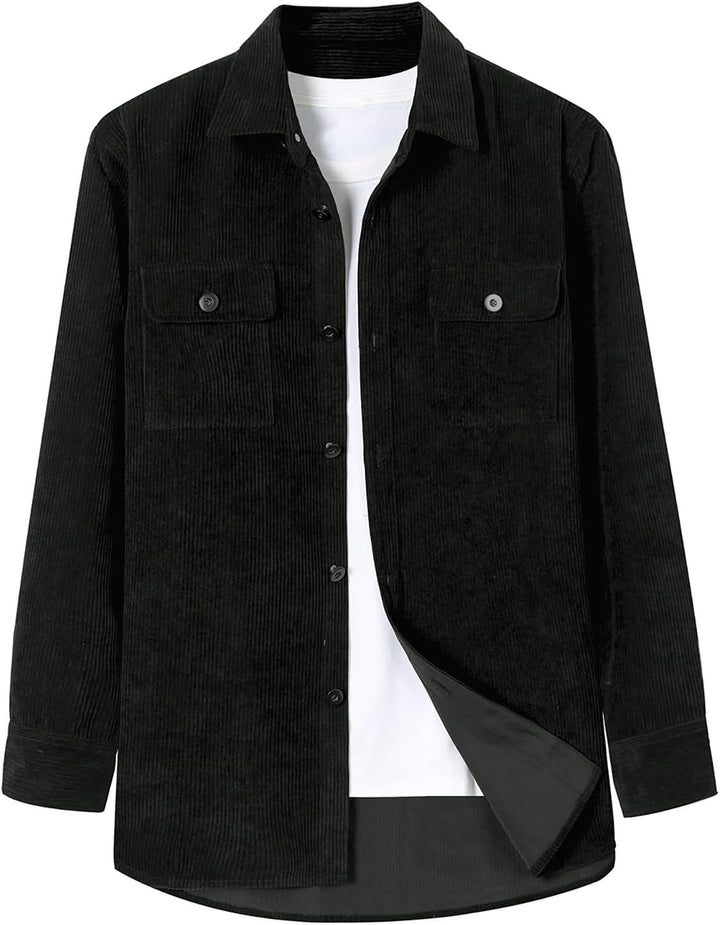 Elegancity Herren Hemd Cord Langarm Freizeithemd Männer Jacke Regular Fit Button Up Hemdjacke Mit Kl