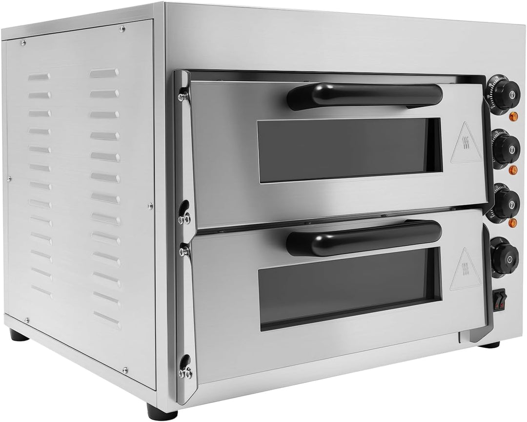 Elektrischer Pizzaofen, 3000W 2 Etagen Pizza-Ofen Kommerzieller Pizzaofen Edelstahl Elektrisch Gastr