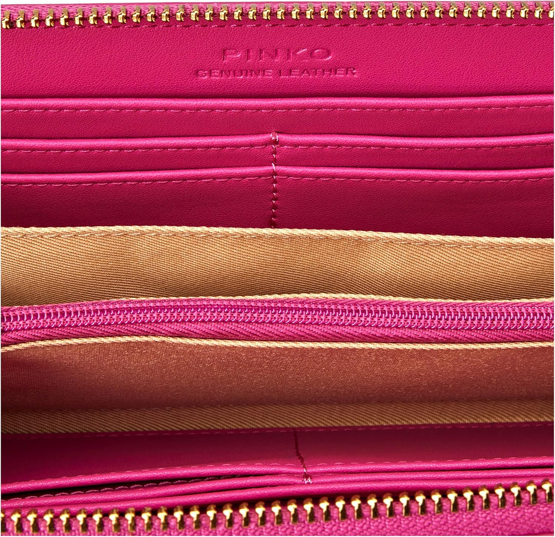 Pinko Damen Ryder Zip Around Kalbsleder Seide Reisezubehör-Brieftasche, N17q_pink Pinko-antique Gold