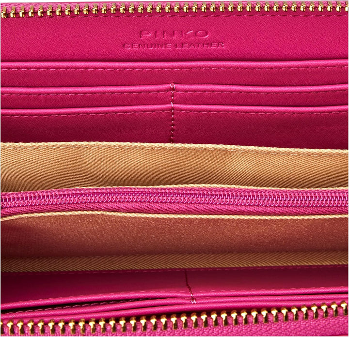 Pinko Damen Ryder Zip Around Kalbsleder Seide Reisezubehör-Brieftasche, N17q_pink Pinko-antique Gold