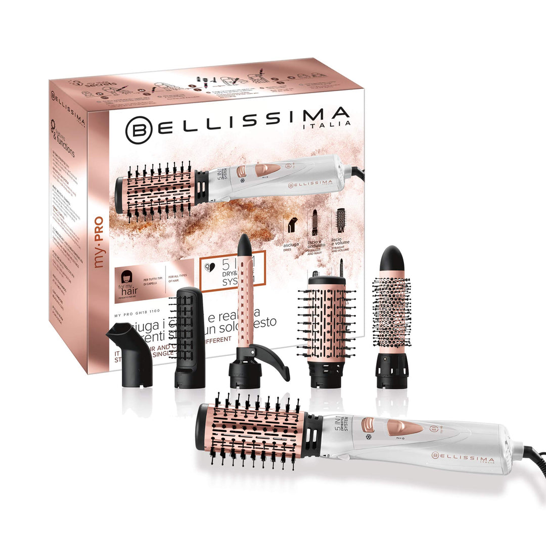 Bellissima My Pro GH18 1100, Heiüluft-Modellierstab Mit Keramik Beschichteten Bürsten, 5 Zubehörteil