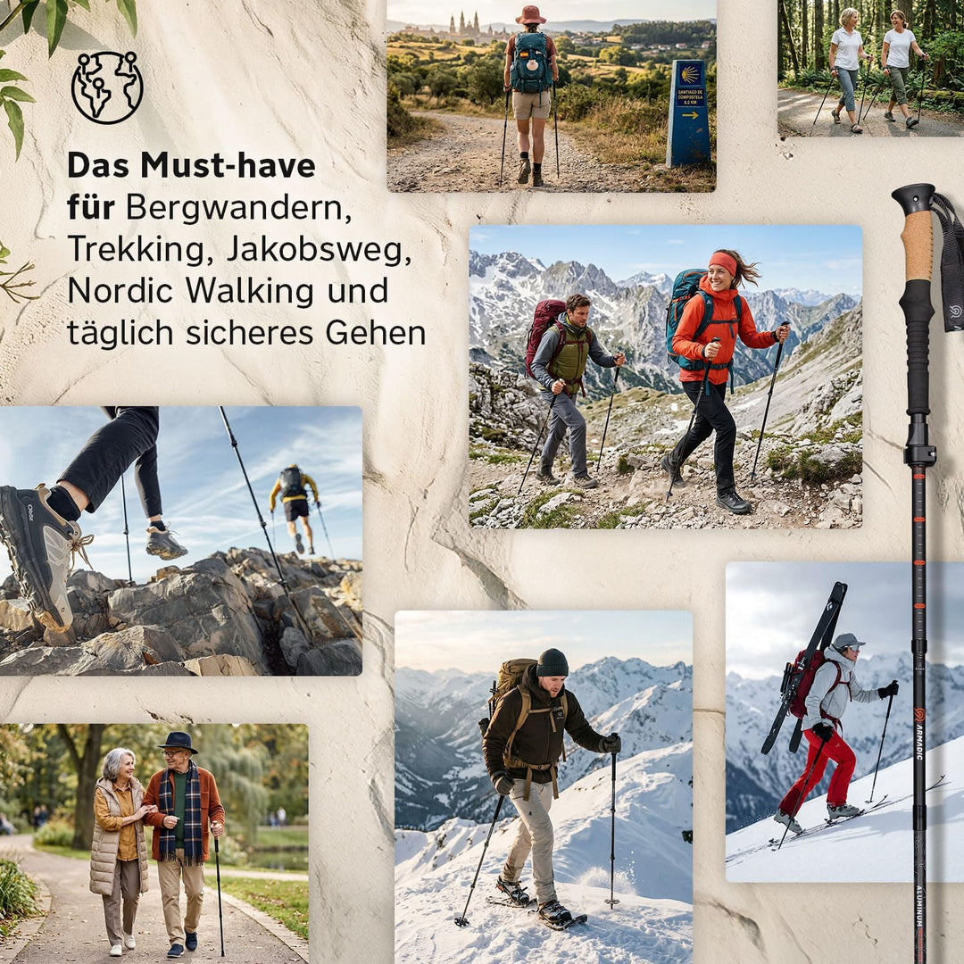 Wanderstöcke faltbar Carbon &amp; Aluminium (nur 240g / 295g) Korkgriff | Ultraleicht &amp; stufenlos verste