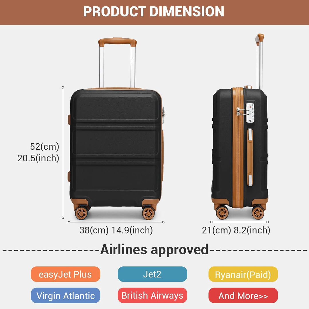 KONO Handgepäck Koffer ABS+PC Hartschalenkoffer, Kabinenkoffer 52x38x21 cm für Lufthansa & Eurowings