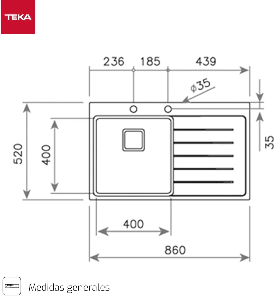 Teka Zenit RS15 1C 1E R Spüle 50 cm, Einbauspüle rechts, SilentSmart, automatischer Ablauf, quadrati