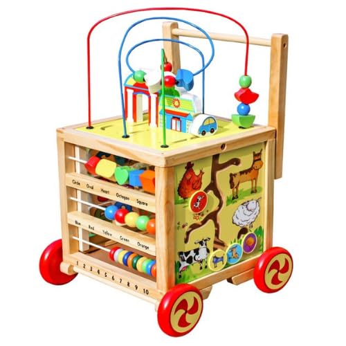 Lauflernwagen aus Holz Würfel- Laufwagen für Babys - 33x33x47cm
