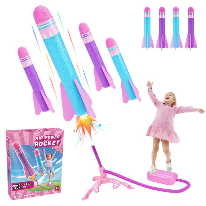 HappyGoLucky Schaumstoff Rakete Spielzeug Launcher, 4 Stück, Outdoor-Spielzeug für Kinder, Jungen un