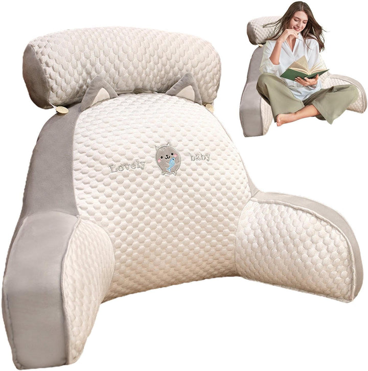 Backrest Cushion with Armrests, Ice Silk Cute Reading Pillow, Reading Cushion for Bed, Back Cushion