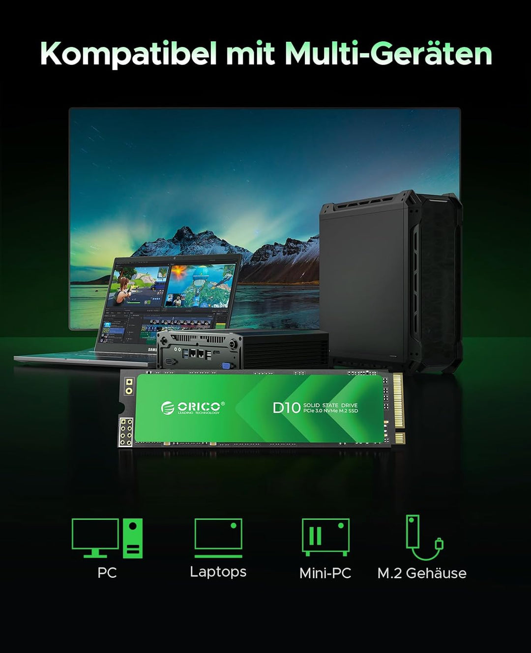 ORICO 128GB M.2 NVMe SSD,TLC NAND Flash,1700MB/s PCIe Gen3x4 M2 2280 SSD, Internes Solid State Laufw