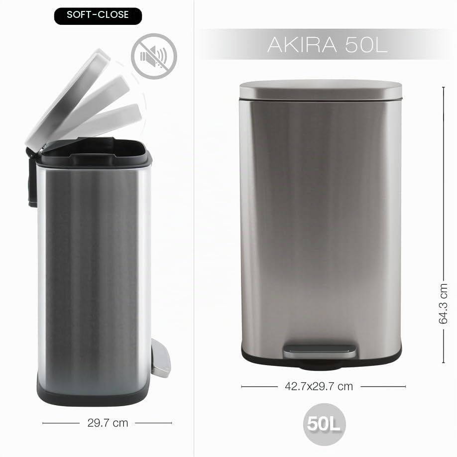 Spirella Mülleimer, Abfalleimer, Treteimer für die Küche, 50 Liter, Softclose, Inneneimer aus Kunsts