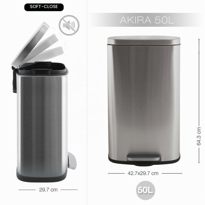 Spirella Mülleimer, Abfalleimer, Treteimer für die Küche, 50 Liter, Softclose, Inneneimer aus Kunsts
