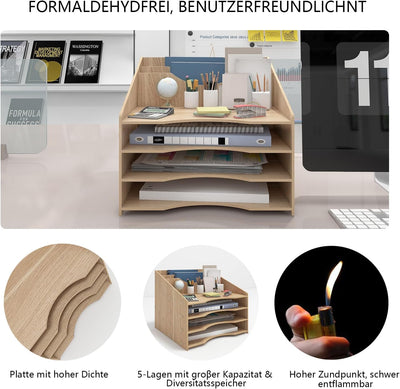 PUNCIA Dokumentenablage A4 Briefablage Ablagefächer Holz Schreibtisch Datei Organizer Papierablage A