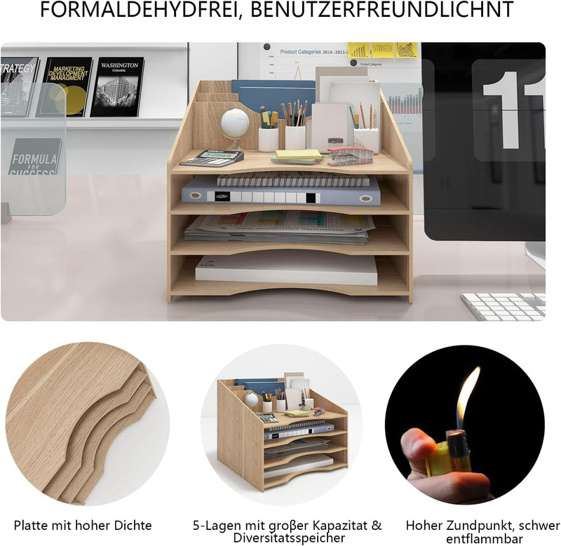PUNCIA Dokumentenablage A4 Briefablage Ablagefächer Holz Schreibtisch Datei Organizer Papierablage A