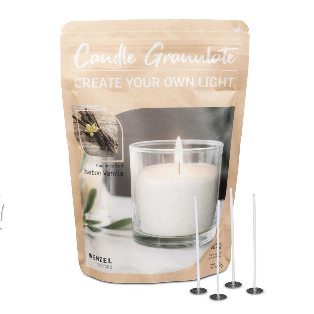 Kerzensand Bourbon Vanille Kerzen Granulat 400g - Weisses Paraffinwachs für DIY-Kerzen, Inkl. 4 Doch