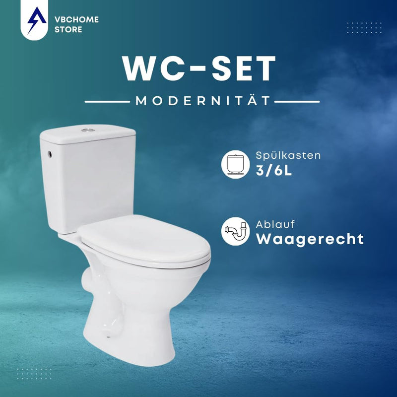 VBChome Stand- WC Toilette Keramik Komplett -Design- Set mit Spülkasten WC- Sitz aus Polypropylen fü
