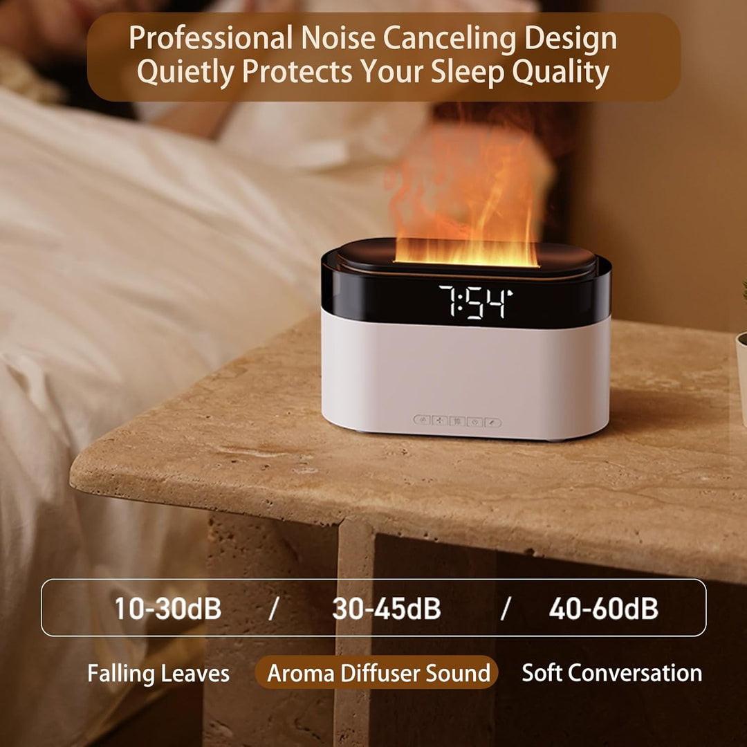 Flammen Aroma Diffuser mit Lichtwecker,Diffuser Ätherische Öle mit Fernbedienung,Wecker mit Licht,Lu