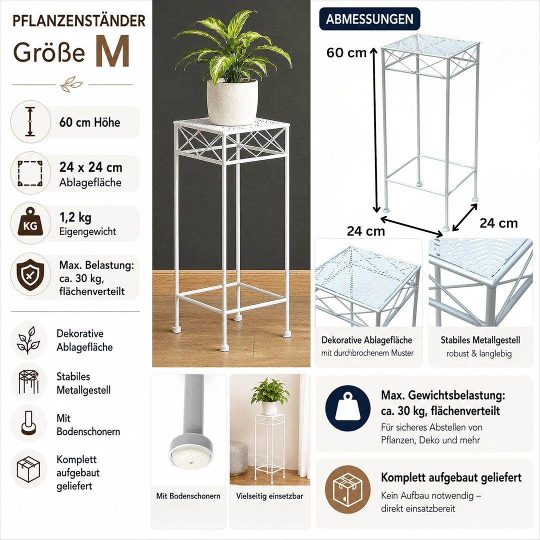 DanDiBo Blumenhocker Weiss Metall Eckig 70-50 cm Blumenständer 96314 Beistelltisch Blumensäule Moder