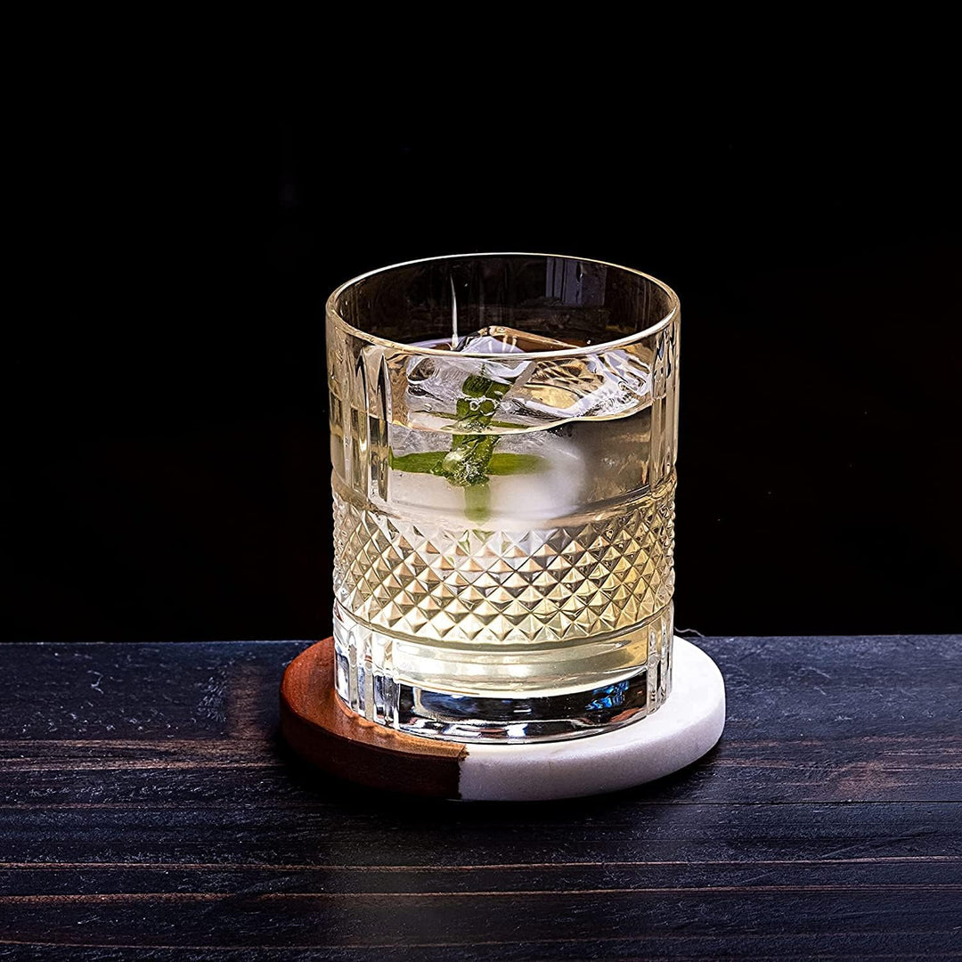 Whiskey-Steine & Old Fashioned Cocktail & Whiskey Gläser Geschenkset – 6 Handgemachte Runde Granitst