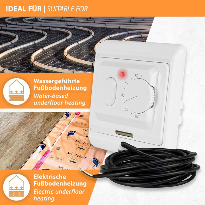 E71 analog Thermostat Unterputz Raumregler für elektrische Fussbodenheizung & NC-Stellantriebe einfa