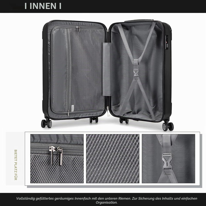 KONO Trolley Handgepäck Koffer 55x35x20cm Rollkoffer Reisekoffer mit 4 Rollen und Schloss (Schwarz),