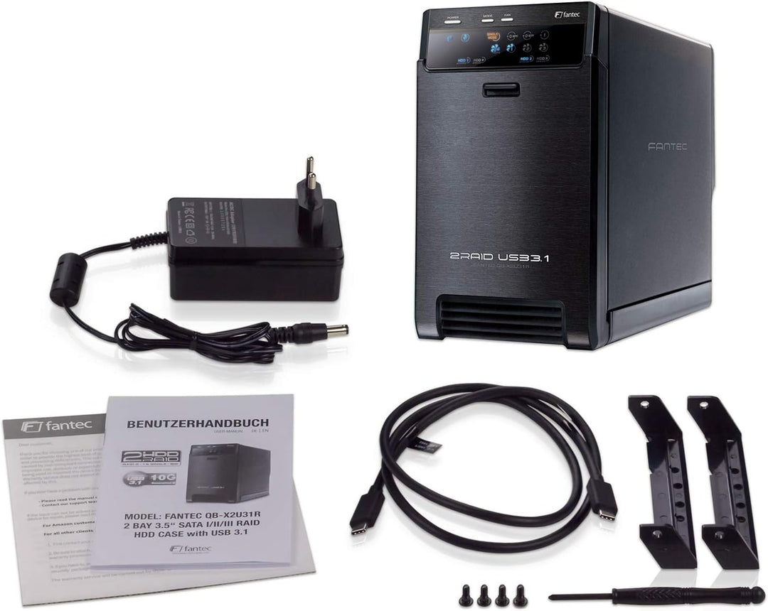 FANTEC QB-X2U31R USB3.2 Gen2 RAID Festplattengehäuse für 2x SATA 3,5/2,5 Zoll HDDs oder SSDs, Transf