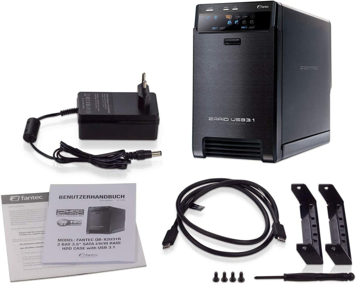 FANTEC QB-X2U31R USB3.2 Gen2 RAID Festplattengehäuse für 2x SATA 3,5/2,5 Zoll HDDs oder SSDs, Transf