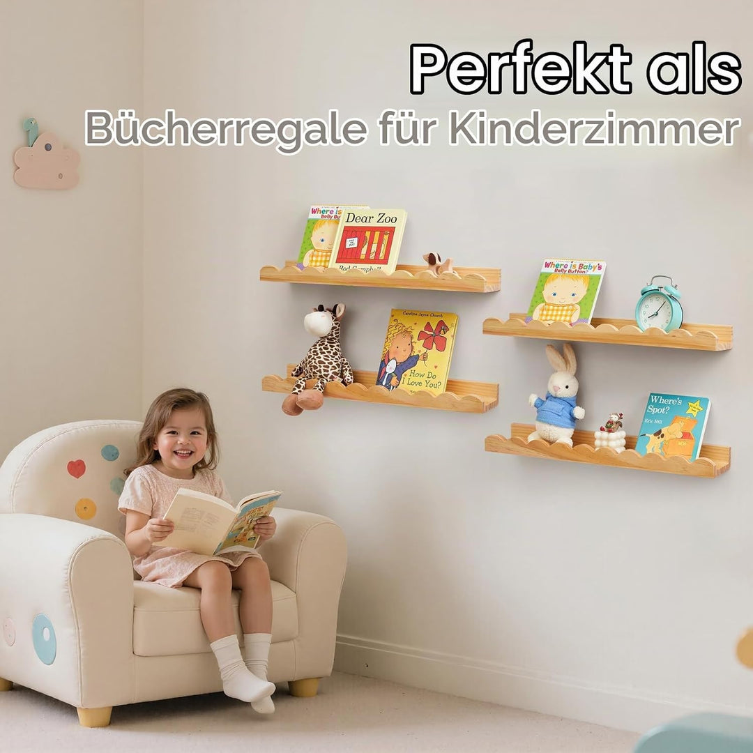 Gieanoo Schwebendes Regal, überbackene Bücherregal Wand Satz von 2 Natürlichen Massiven Kiefer Holz