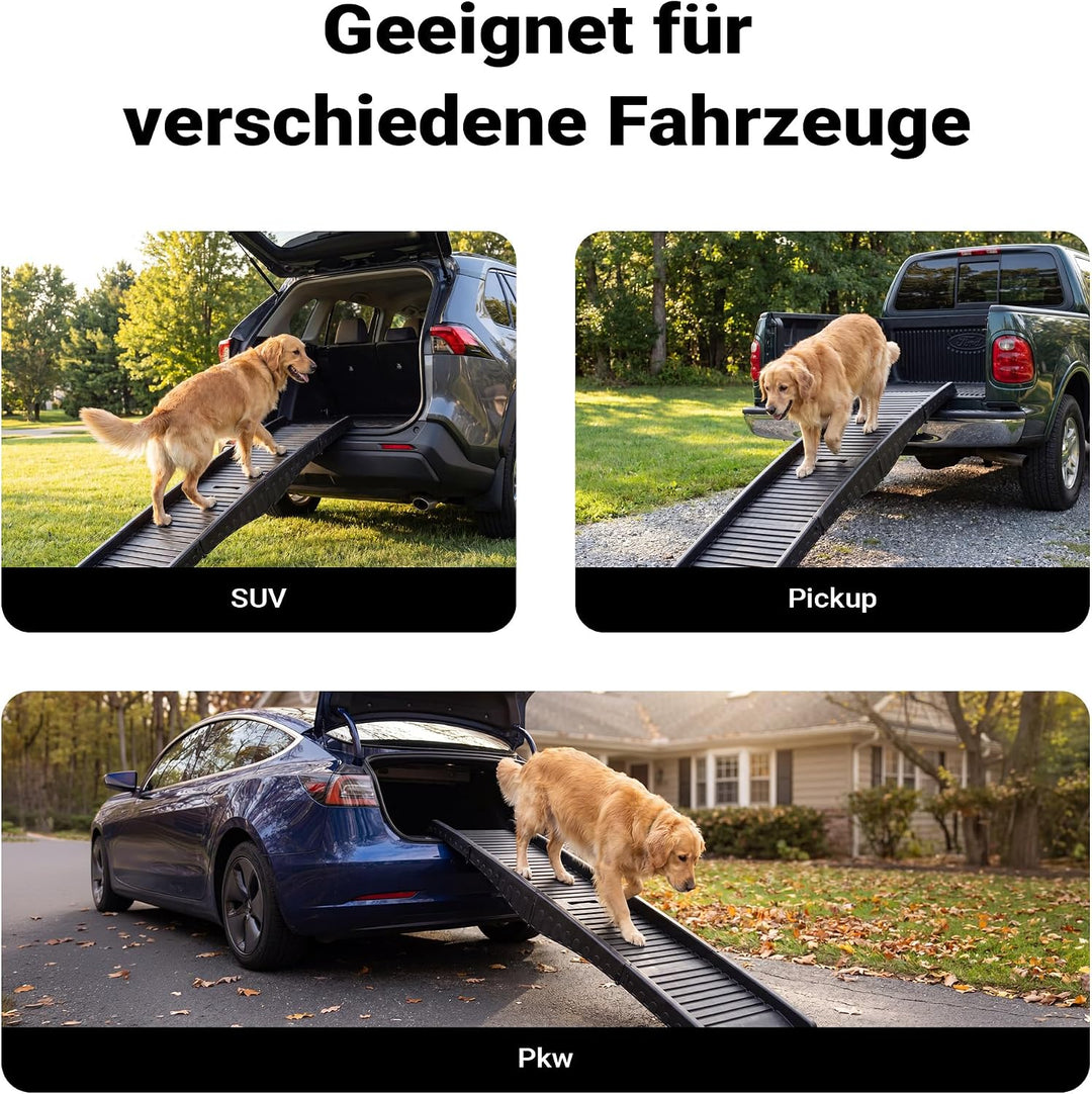 Wiltec Hunderampe 153 x 40 cm 50 kg 3-Fach faltbar rutschfeste Autorampe für Hunde, klappbare Einsti