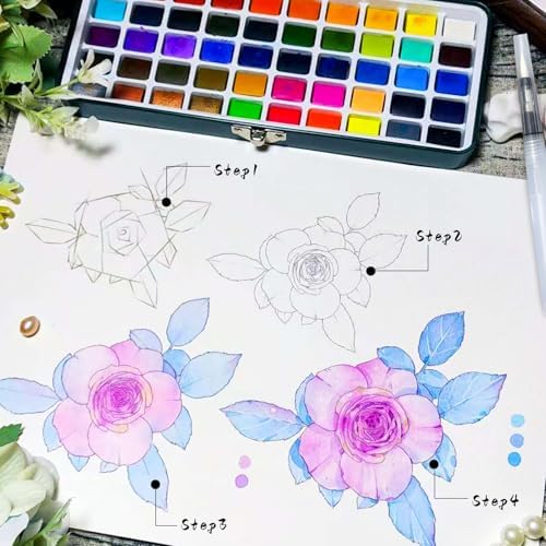 Artecho Aquarellfarben Set 100 Farben in Tragbarer Box mit Aquarellpapier A4 300g 40 Blatt mit Aquar