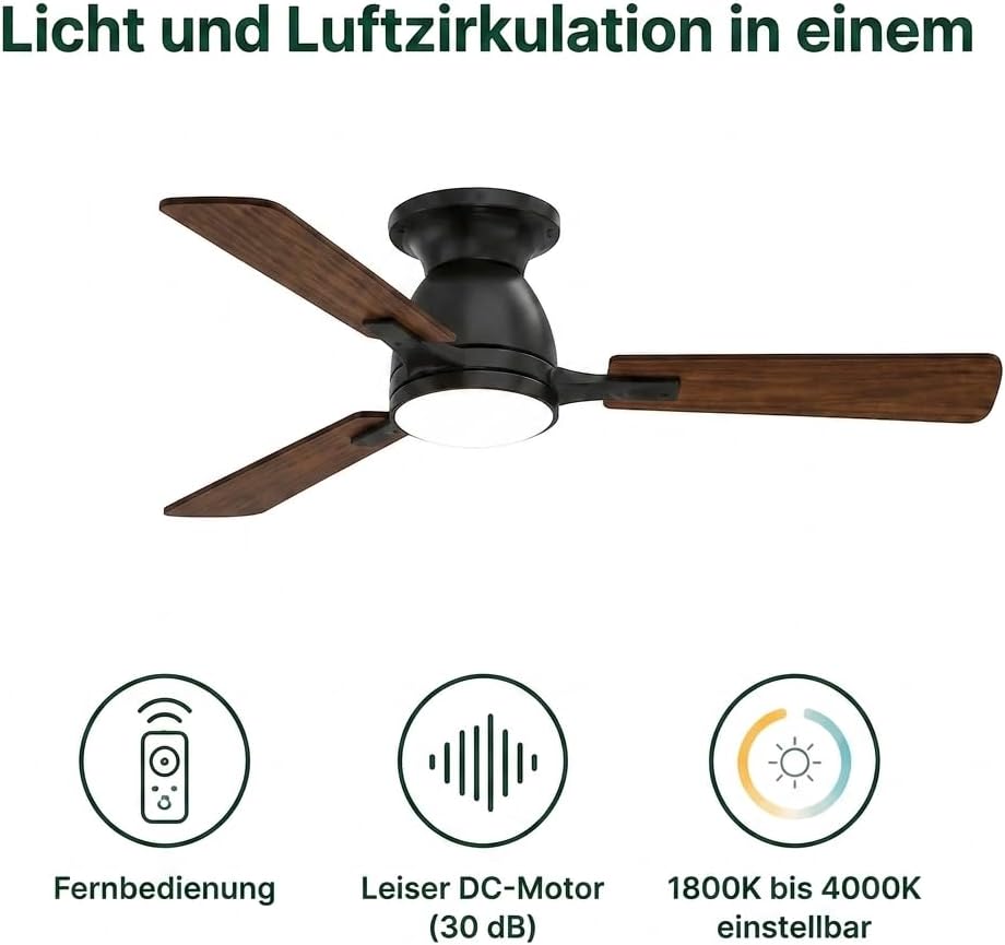 Proventa Deckenventilator mit Beleuchtung (106cm), 106cm