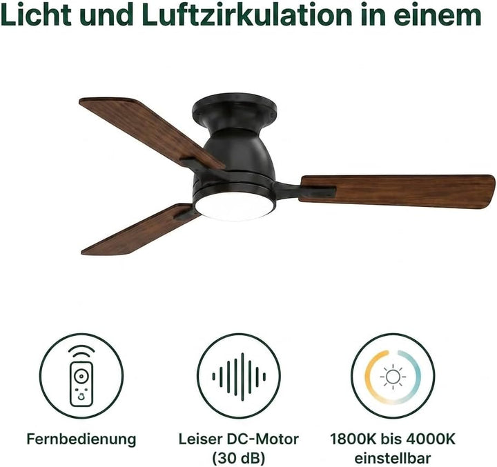 Proventa Deckenventilator mit Beleuchtung (106cm), 106cm