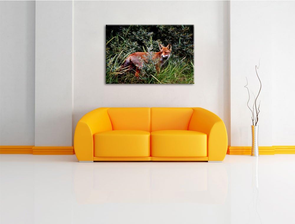 listiger Fuchs im Wildstrauch NewArt Format: 100x70 cm auf Leinwand, XXL riesige Bilder fertig gerah