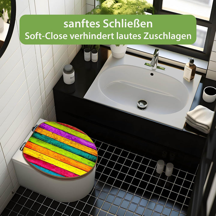 banjado Design WC Sitz Bambus Absenkautomatik 45,8x37,5cm - Toilettendeckel mit Absenkautomatik Holz