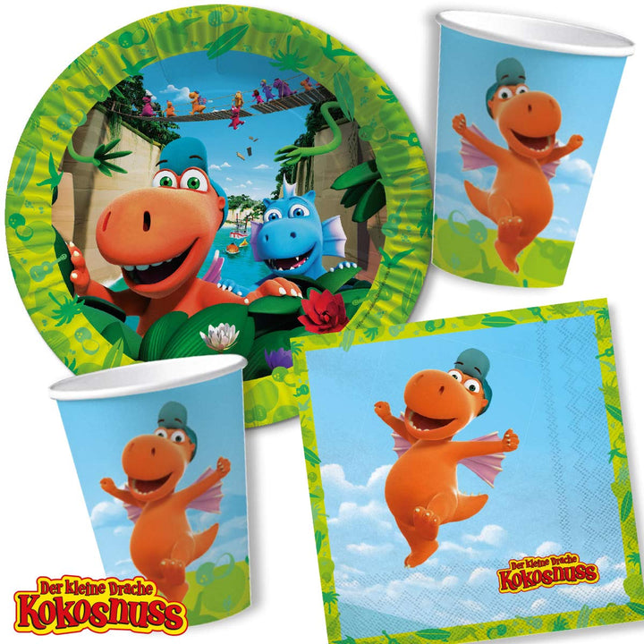 53-tlg. Party-Set * DER KLEINE DRACHE KOKOSNUSS * mit 16 Teller, 16 Becher, 20 Servietten und Deko f