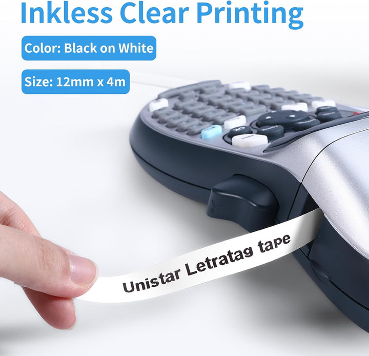 Uni Star Schriftband, kompatibel mit Dymo LetraTag Etikettendrucker, 12 mm x 4 m, kompatibel mit Dym