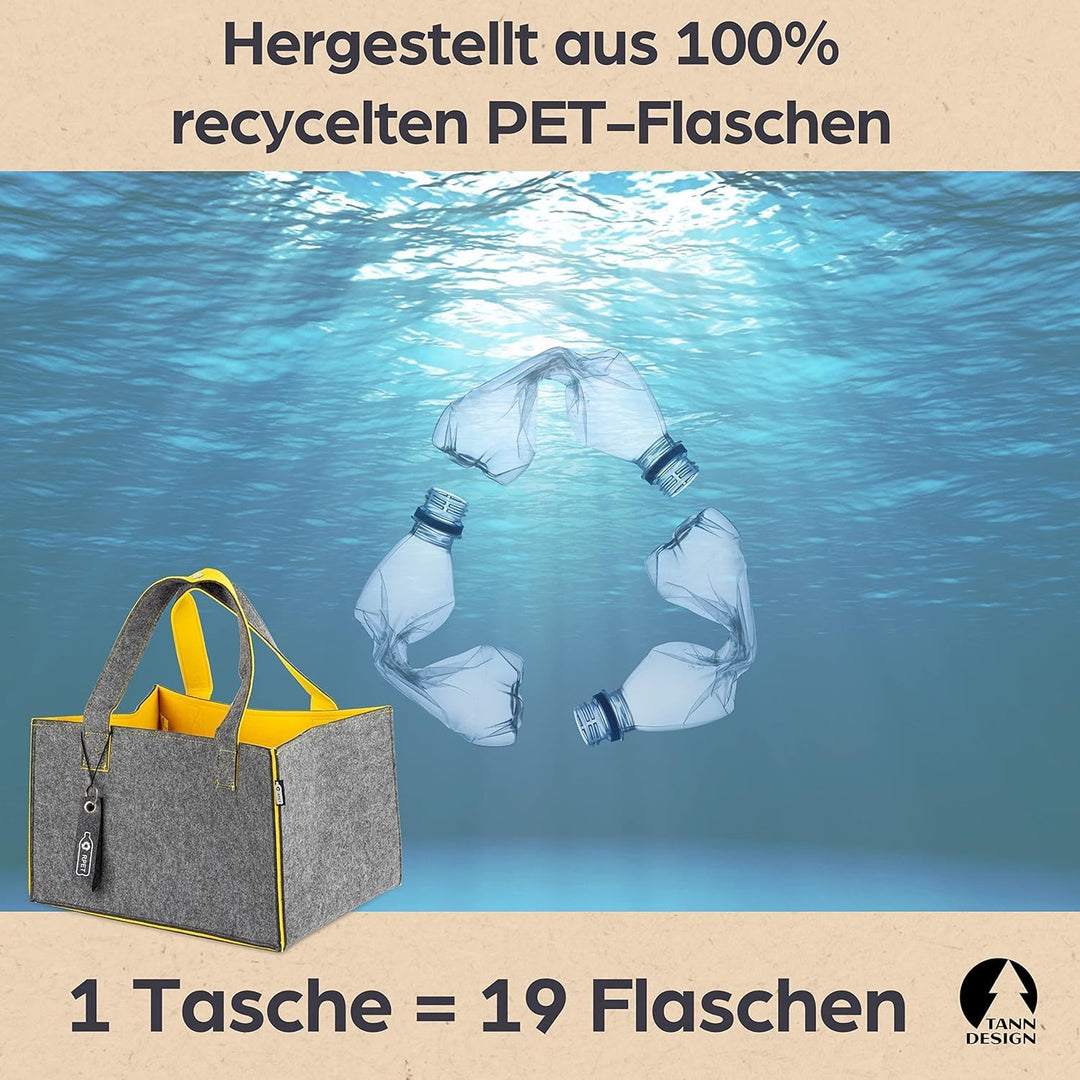 TANNDESIGN - Einkaufskorb & Kaminholzkorb aus recycelten Plastikflaschen (Filz-Tasche) - Holz-Korb f