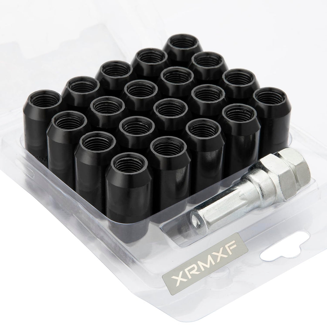 20 Stück Kegel 60° 45mm Schmal Sechskantschlüssel Stahl Lug Nuts M12 x 1,5 Radmuttern (Schwarz), Sch