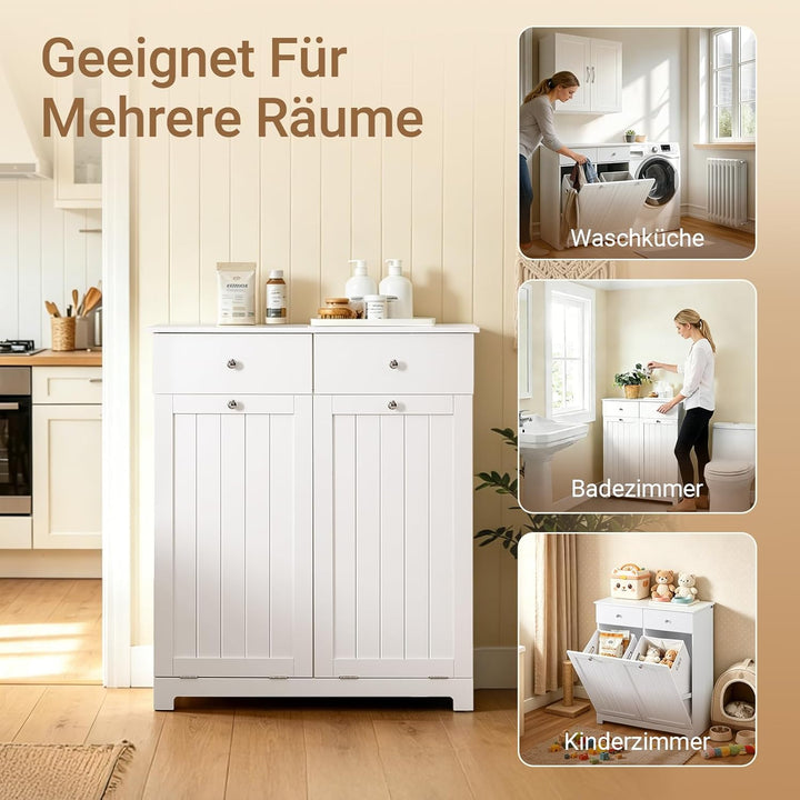 SoBuy Mülleimer Schrank mit 2 Fächern à 45L - Mülltrennsystem für Kücheaus E1 MDF, Küchenschrank für