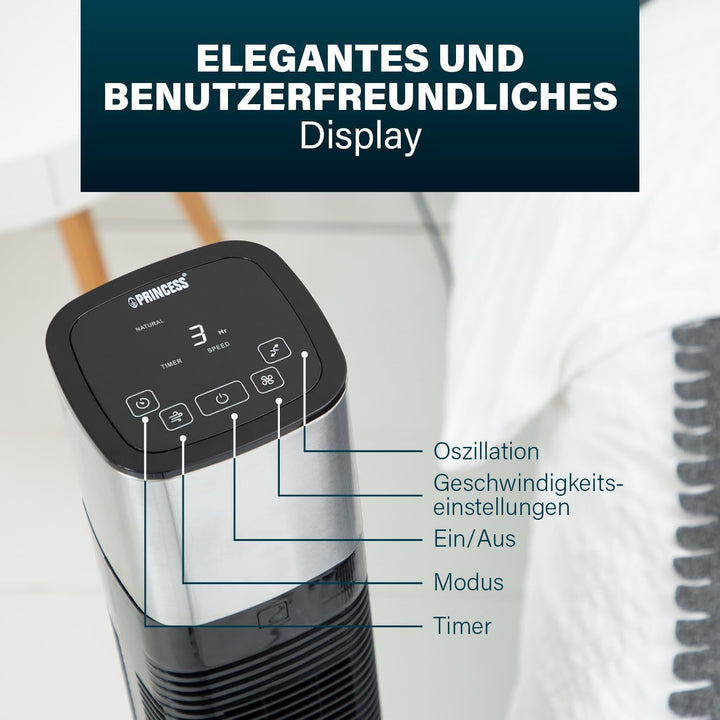 Princess Geräuscharmer Turmventilator - Höhe 103 cm - 3 Modi & 3 Geschwindigkeiten - Oszillation - S