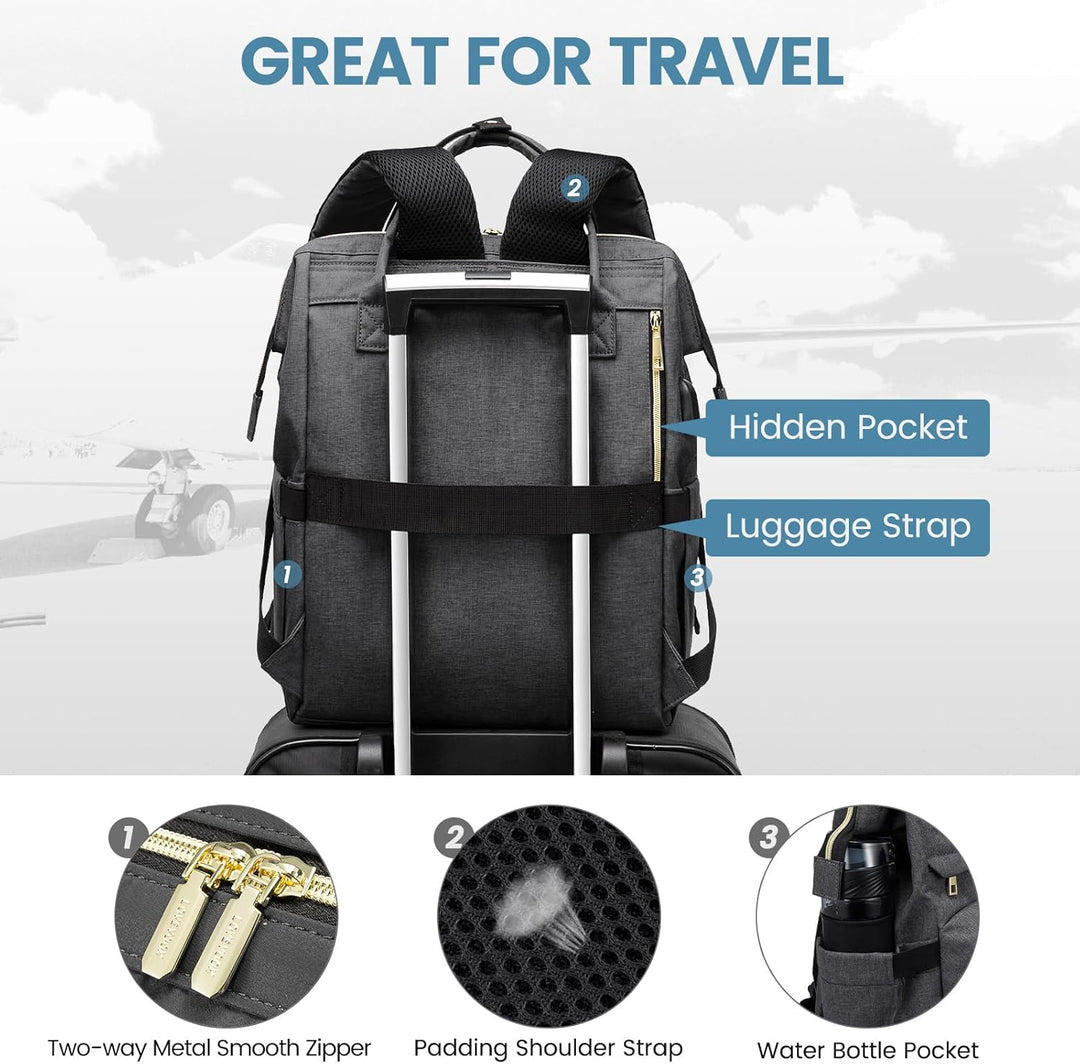 LOVEVOOK Rucksack Damen Schulrucksack, 15,6 Zoll Wasserdicht Laptoprucksack mit USB Ladeanschluss, R