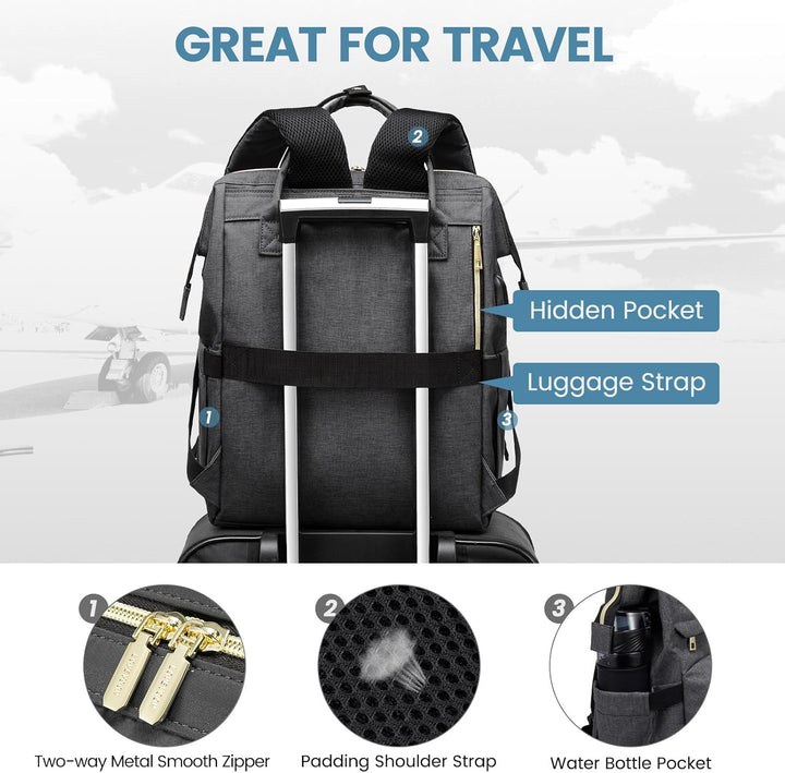 LOVEVOOK Rucksack Damen Schulrucksack, 15,6 Zoll Wasserdicht Laptoprucksack mit USB Ladeanschluss, R