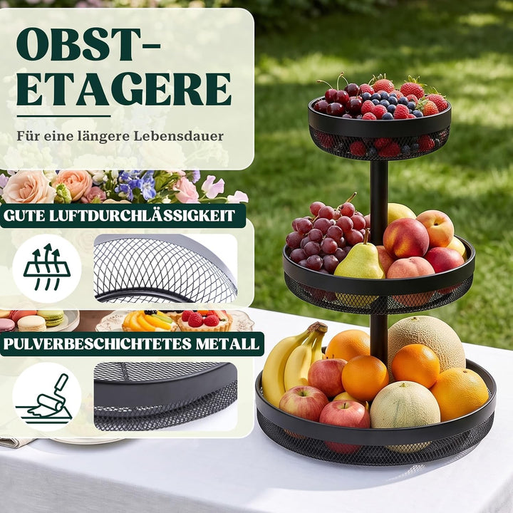 Obst Etagere Obstetagere/Brotkorb, Obstkorb Etagere aus Metall, 3-stöckige | Elegante Runde Obstscha