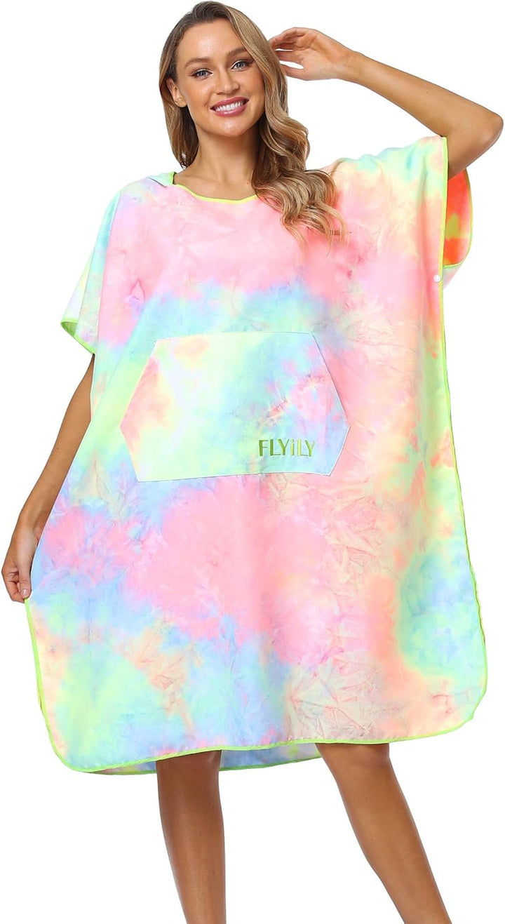 FLYILY Microfaser Surf Poncho Handtuch mit Kapuze Bademantel zum Schwimmen und Strand wechseln Einhe