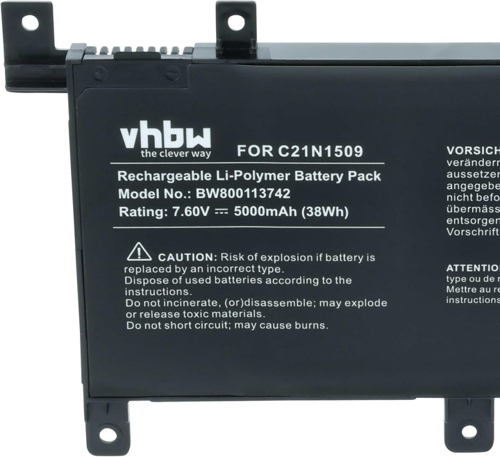 vhbw Akku kompatibel mit Asus K556UQ-XX348T, K556UQ-XX557T, K556UQ-XX688D Notebook (5000mAh, 7,6V, L