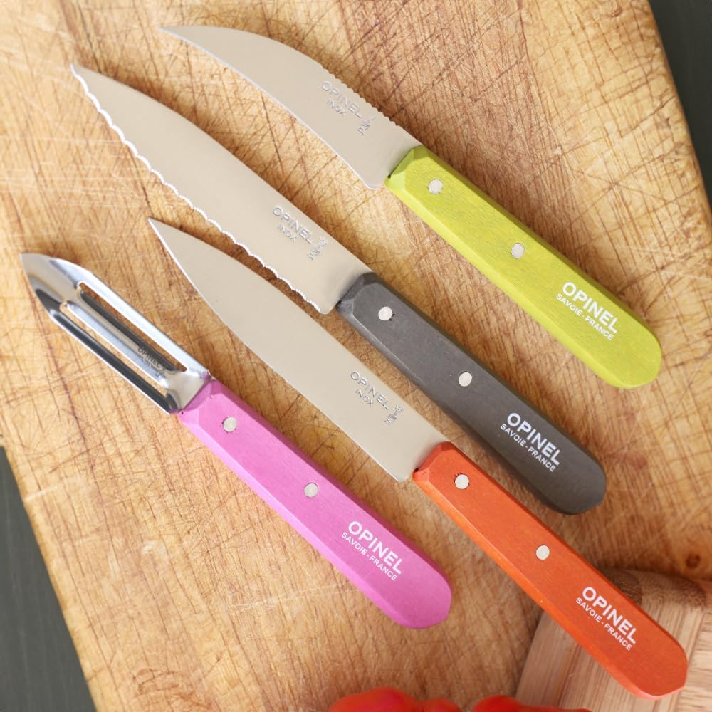 Opinel OP01709 Küchenmesser-Set, Primavera, 4-teilig Messer, Holz, Grün/Weiss, One Size